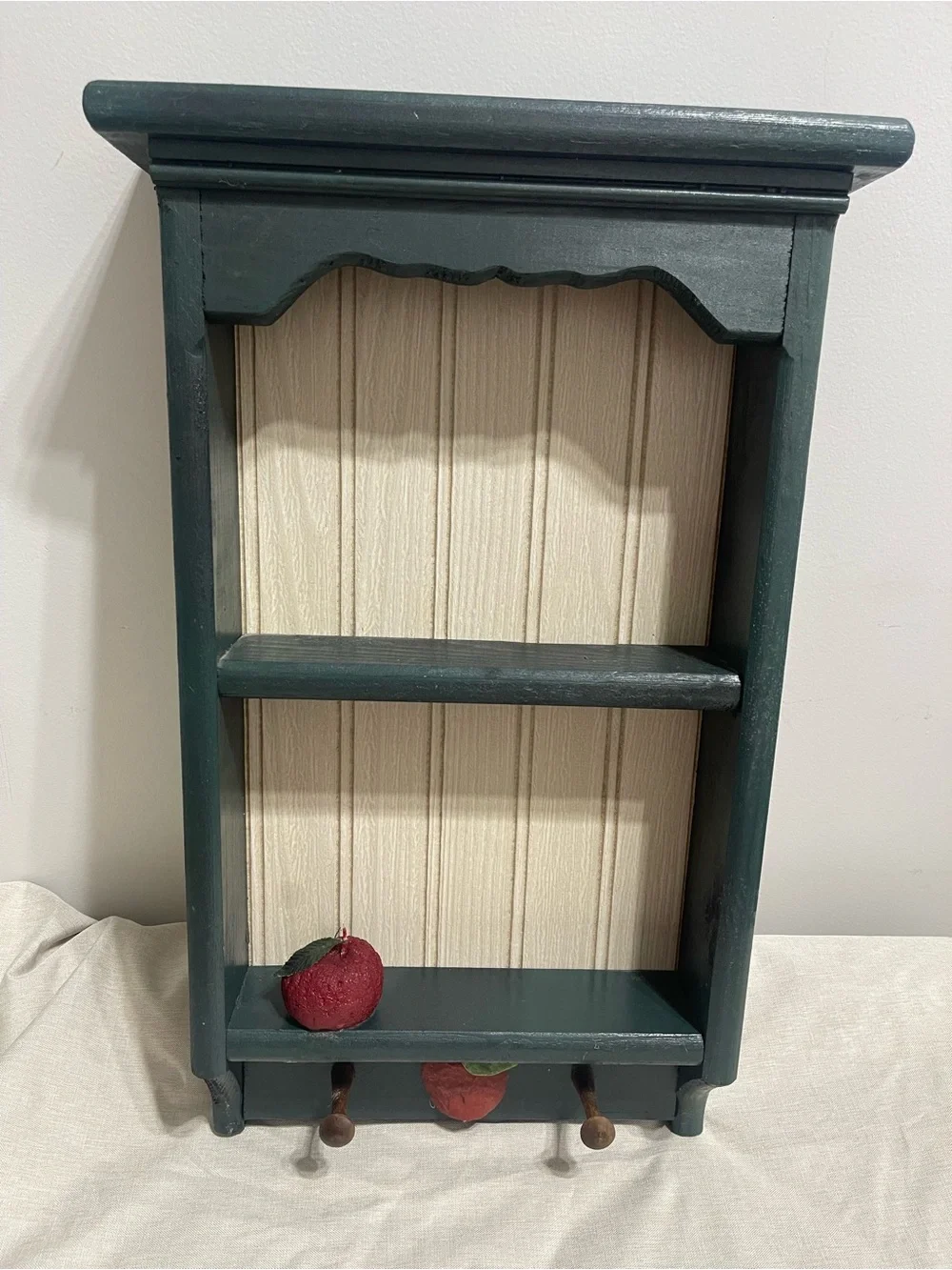 Decorative Wall Shelf with Red Apple Accents - Green